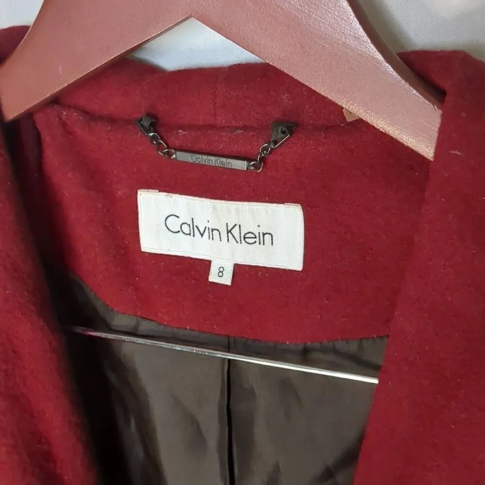 Calvin Klein Dark Red Burgundy Dress Trench Reefer Coat 8 Medium - Picture 3 of 11